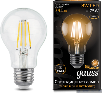   Gauss LED Filament A60 E27 8W